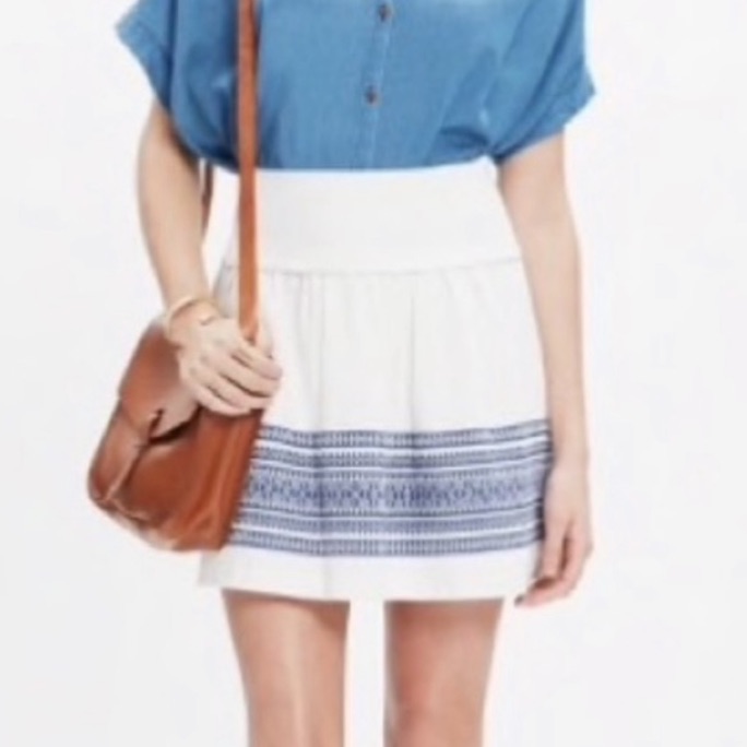 Madewell Skyline White Pleated Cotton Mini Skirt. White And Blue Mini Skirt 0